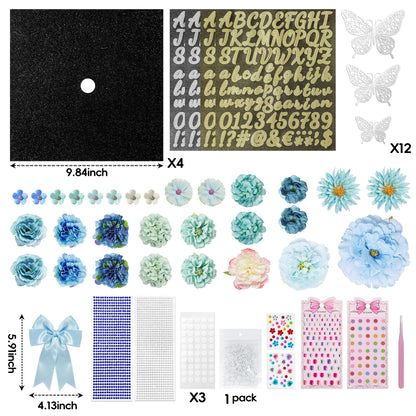2026 Graduation Cap Decorations Kit,56 Pcs DIY Grad Cap Topper Decor Set with Artificial Flowers Bow 3D Butterflies Adhesive Glitter Letter Number Stickers Rhinestones for Graduation Decor