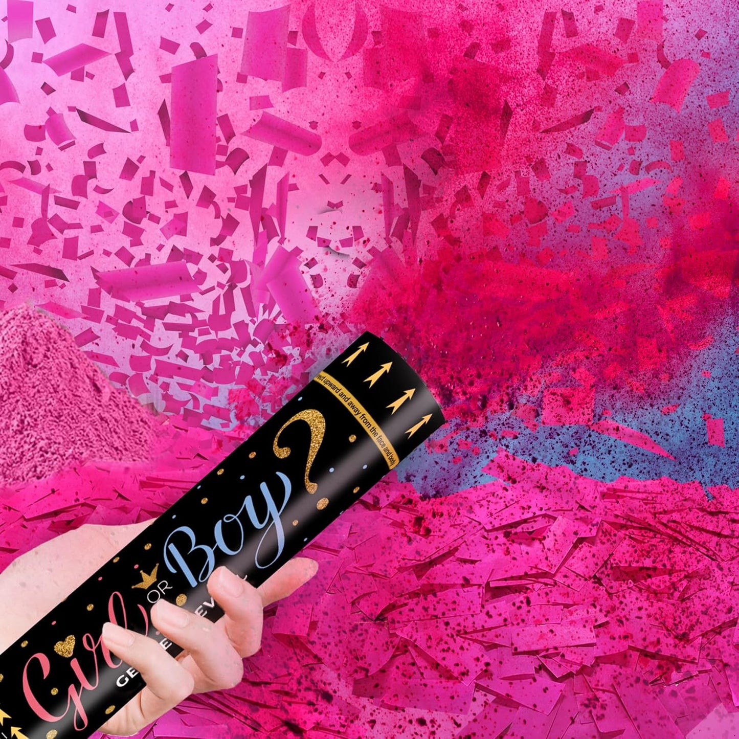 2 Gender Reveal Confetti Powder Cannon - Biodegradable Blue & Pink Poppers for Baby Shower Party Decorations - He