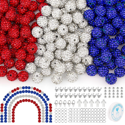 YONOVO 256Pcs 10mm Rhinestone Beads Kit for Jewelry Making, 3 Colors Round Disco Ball Sparkly Beads with Cross Charms and Accessories for DIY Baseball Necklaces Bracelets Earrings