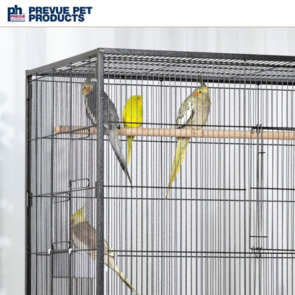 Prevue Hendryx Pet Products Wrought Iron Flight Cage - Big Rolling Bird Cage for Parakeets, Cockatiels, Conures, Lovebirds, Canaries, Finches, Parrotlets, & Caiques, 5 Ft - X-Large, Hammertone Black