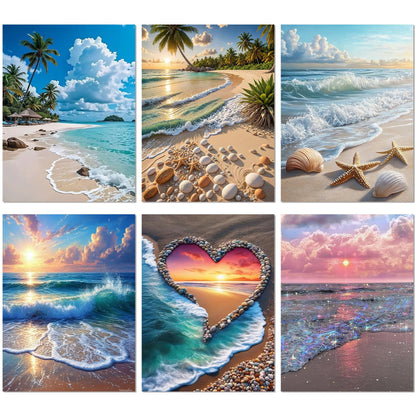 mrpwnle 6 Pack Diamond Art Kits for Adults, Landscape Diamond Painting Kits for Adults, 5D DIY Round Full Drill Gem Art Diamonds Dots Crafts, Home Decor Gift 12x16in (Beach, Sunset, Sunny)