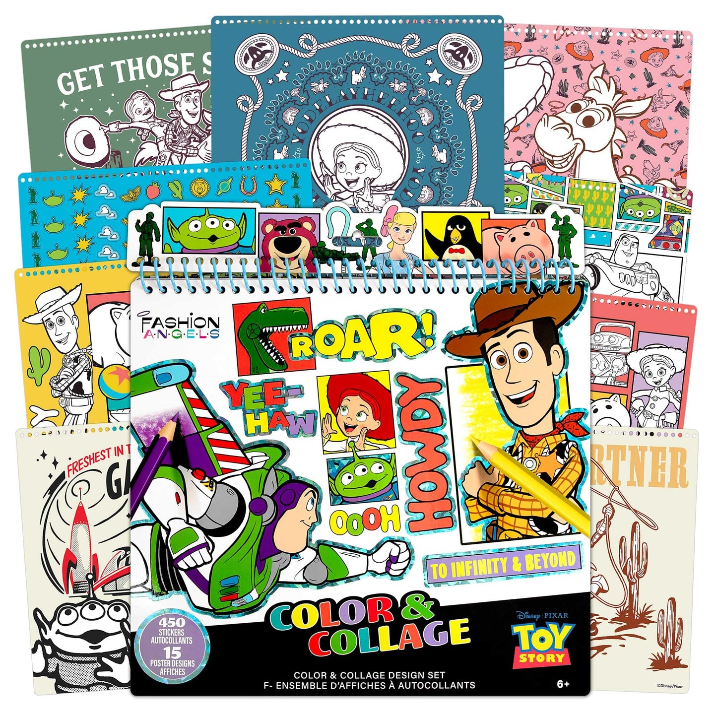 Fashion Angels Disney Pixar Toy Story Color & Collage Portfolio Set, Includes 15 Posters & 450 Stickers, Creative Art Activity Kit for Kids Ages 6+