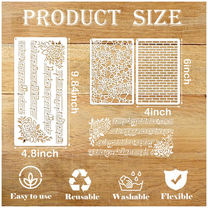 19pcs Stencils for Crafts Reusable Musical Notes Brick Branches Floral Texture Dot Background Template Drawing Layering Stencils for Painting on Wood Scrapbook Furniture Paper Card Decor(crafts19)