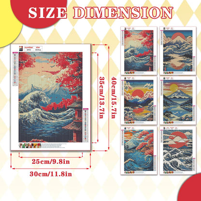 Leatrice Sunrise Diamond Painting Kits for Adults 5D Diamond Art Kits Gem Dots Paintings Full Drill Beginners Women DIY for Home Wall Decor 11.8x15.7 Inches Landscape 6 Pack Waves