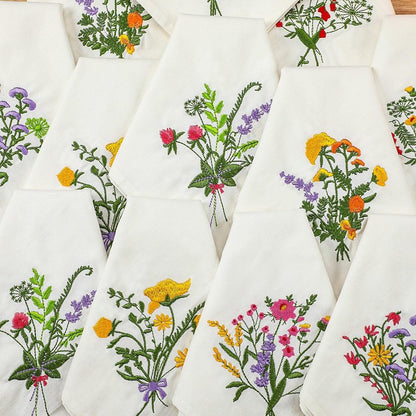 Tioncy 18 Pcs Floral Embroidery Napkins 18" Embroidery Flower Linen Cotton Napkin Bulk for Wedding Tea Cocktail Spring Flower Birthday Party Table Centerpiece Mexican Kitchen Curtain Decor (White)