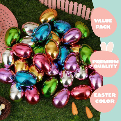 3.15" 48PCS JOYIN Metallic Easter Eggs, Shinny Plastic Eggs Colorful Bulks for Easter Hunt, Filling Treats, Easter