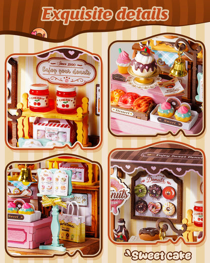 Rolife DIY Miniature Kit Mini Building Dollhouse Sweetie's Donut Shop, Miniverse Lifestyle Mini Bookshelf Decoration, DIY Hobbies for Friends (Sweetie's Donut Shop)