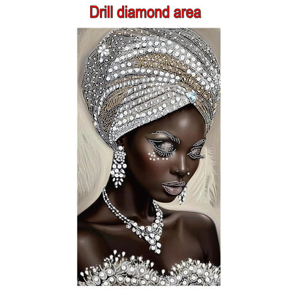 KUFWKEY African Women Large Diamond Art Kits for Adults,Partial 5D Diamond Painting kit for Beginners,Special Shaped Diamond Art,Sparkling gem Art,Diamond dots,DIY Mosaic Kits,Home Decor,16X28 inch