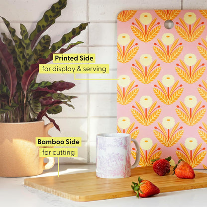 Society6 Bamboo Cutting Board by Burcu Korkmazyurek - Unique Kitchen Decor, 16" x 10.5" x 0.5", Floral And Flamingo II