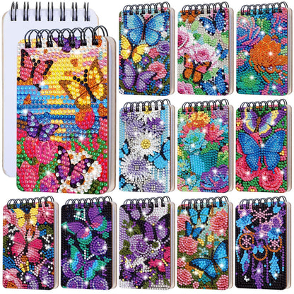 Fuyoooo 12 Pcs Diamond Painting Notebook DIY Cover Notebook Diamond Art Kits Notepad 5D Journal Art Accessories for Adults Crafts Sketchbook with Tools Gift(12 Pcs,Flower Butterfly)