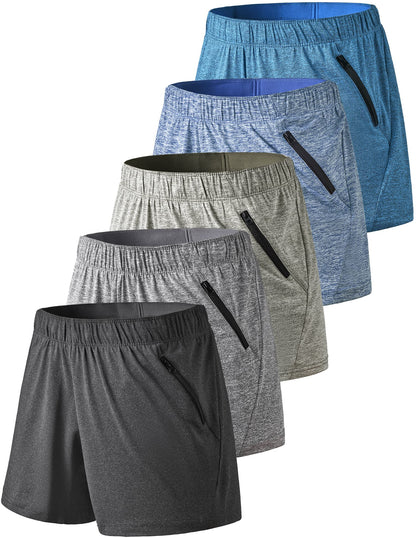 5 Pack: Womens Workout Gym Shorts Casual Lounge Set, Ladies Active Athletic Apparel with Zipper Pockets (Set 2, Medium)