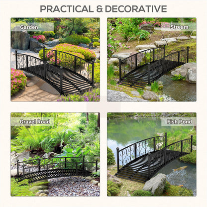 Outsunny 7' Metal Arch Garden Bridge with Safety Siderails, Decorative Arc Footbridge with Delicate Scrollwork S Motifs for Backyard Creek, Stream, Fish Pond, Black