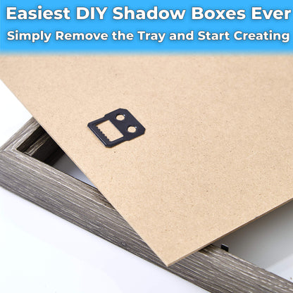 Super-Sturdy, 11x14 Gray Shadow Box Frame With Glass 2pk. Fill Large Rustic Wood Memory Box With Wedding Flowers, Jerseys, Pet Photos, Ticket Stubs, or Medals. Great Seashell Display Case