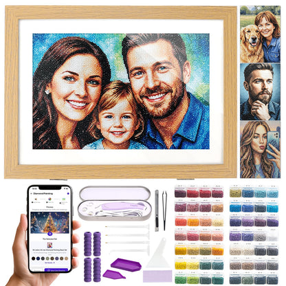 Caydo 3 Canvas Custom Diamond Painting Kit | Get Your Template & Start in Minutes via App | Personalized Diamond Art from Photo with Electric Diamond Painting Pen, 30,000 Diamonds(56 Colors) & Tools