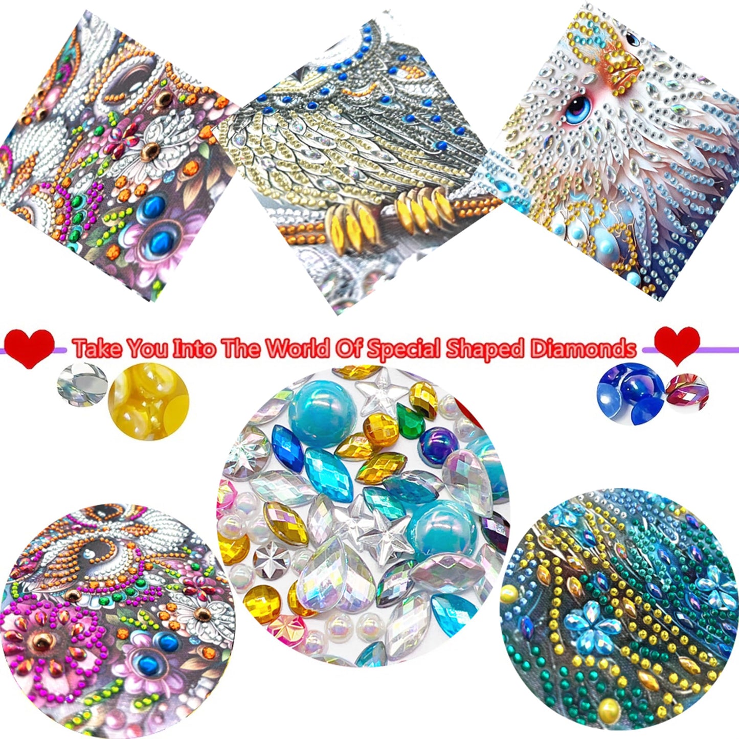 KUFWKEY DIY 4Pcs Set 5D Diamond Painting Kits for Adults,Owl Diamond Art Kit for Beginners, Special Shape Partial Crystal Rhinestones Sparkling Gem Art,Mosaic Crafts,Home Decor,11.81X11.81 inchs