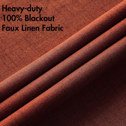 MIULEE Blackout Linen Curtains - 100% Thermal Insulated Burnt Orange Drapes | 52 x 54 Inch (2 Panels)