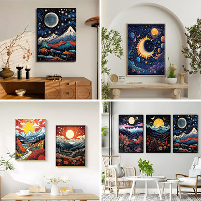 ECBEITF 6 Packs Diamond Painting Landscapes Abstract 11.8x15.7 Inches, DIY 5D Full Round Drill Diamonds Art Paintings Kits for Adults Beginners Home Wall Decoration