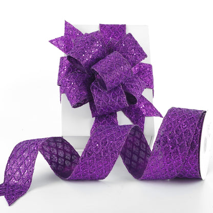 HUIHUANG Purple Wired Ribbon for Christmas Tree 2.5 inch Purple Glitter Diamond Mesh Ribbon for Tree Decoration, Wreaths, Garland, Gift Wrapping, Large Bows Making, Halloween Decor -10 Yards
