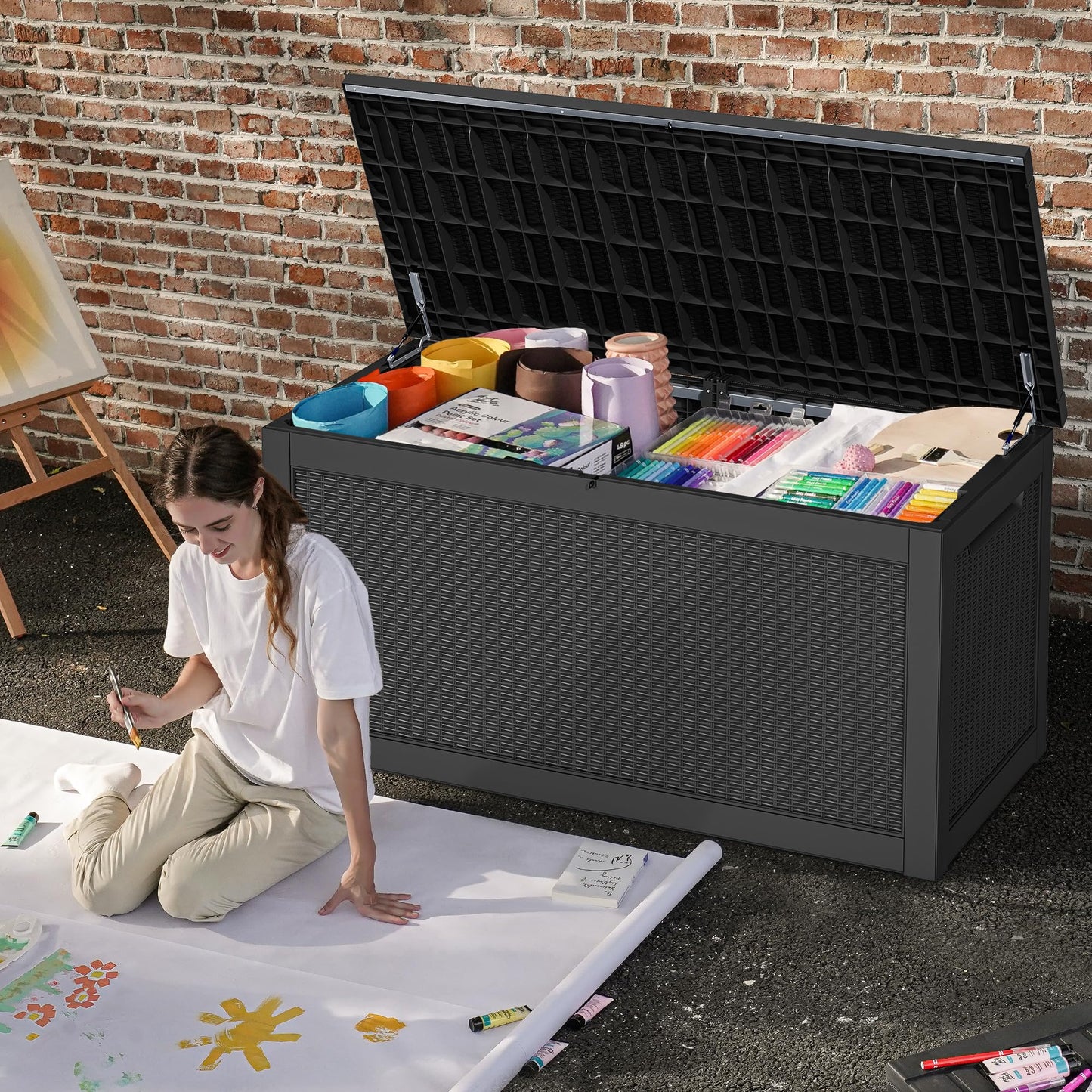 DWVO 320 Gallon Resin Outdoor Storage Box, XXL Large Waterproof Deck Box, Doubles as Table or Seating with 1000 lbs Capacity, Lockable (Black)