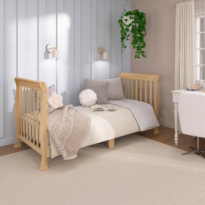 Dream On Me Violet 7-in-1 Convertible Full-Size Baby Crib with Toddler, Day & Full Bed Conversion in Natural, GreenGuard Gold & BSA, 4 Mattress Heights, Sustainable Pinewood