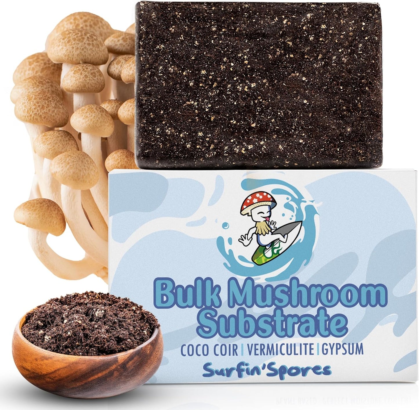5 lbs Surfin' Spores Premium Mushroom Substrate - Bulk CVG Blend for Monotub Cultivation - Pasteurized Coco Coir