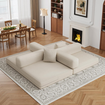 BSHOMGI Folding Sofa Bed, 4 in 1 Convertible Sofas to Lounger Comfy Floor Portable Foldable Sleeper Lazy Futon Couch Chair for Bedroom, Living Room (Beige, 59” 2 Seat)