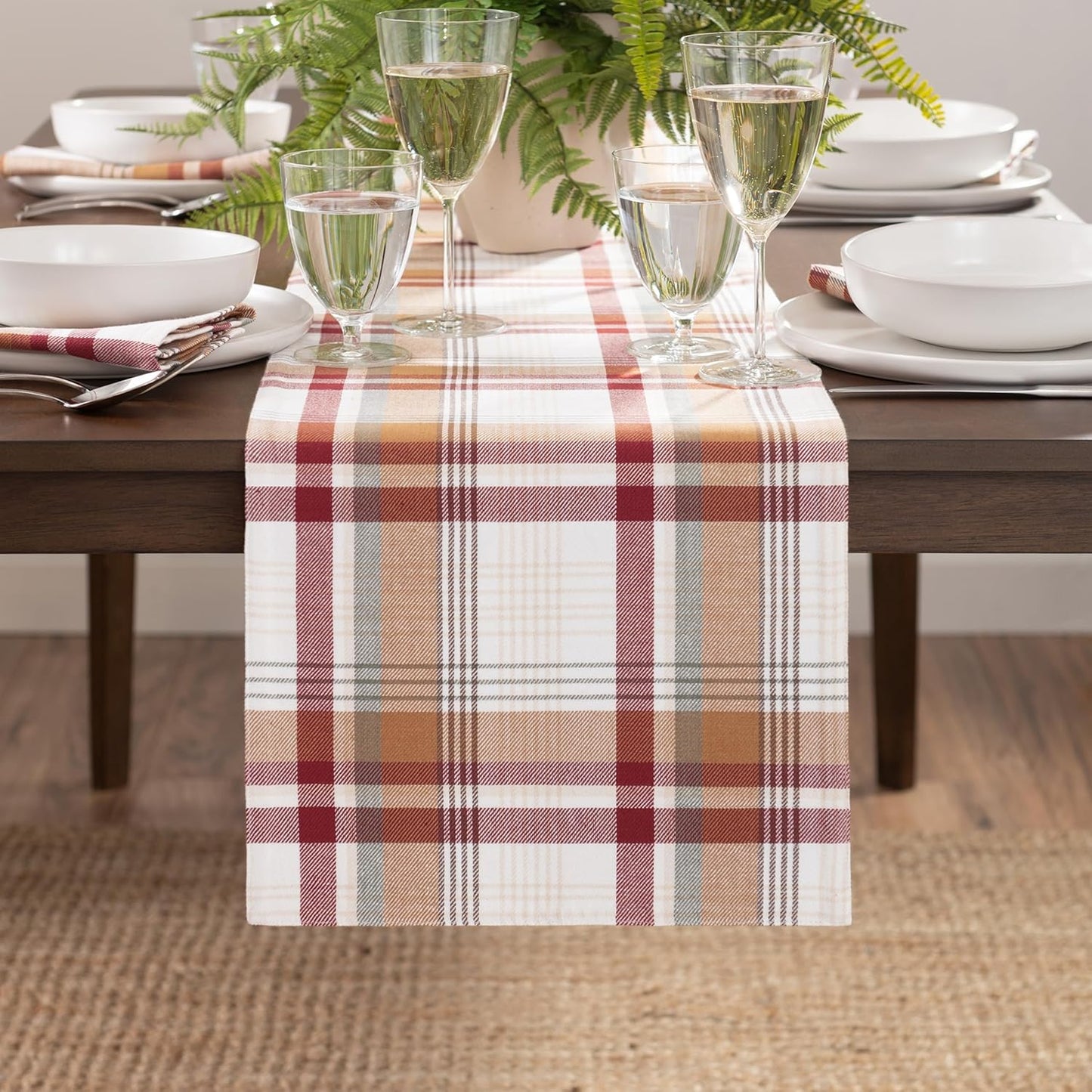 13"x90" Elrene Home Fashions Seneca Plaid Harvest Fall/Thanksgiving Cotton Console Centerpiece/Table Runner