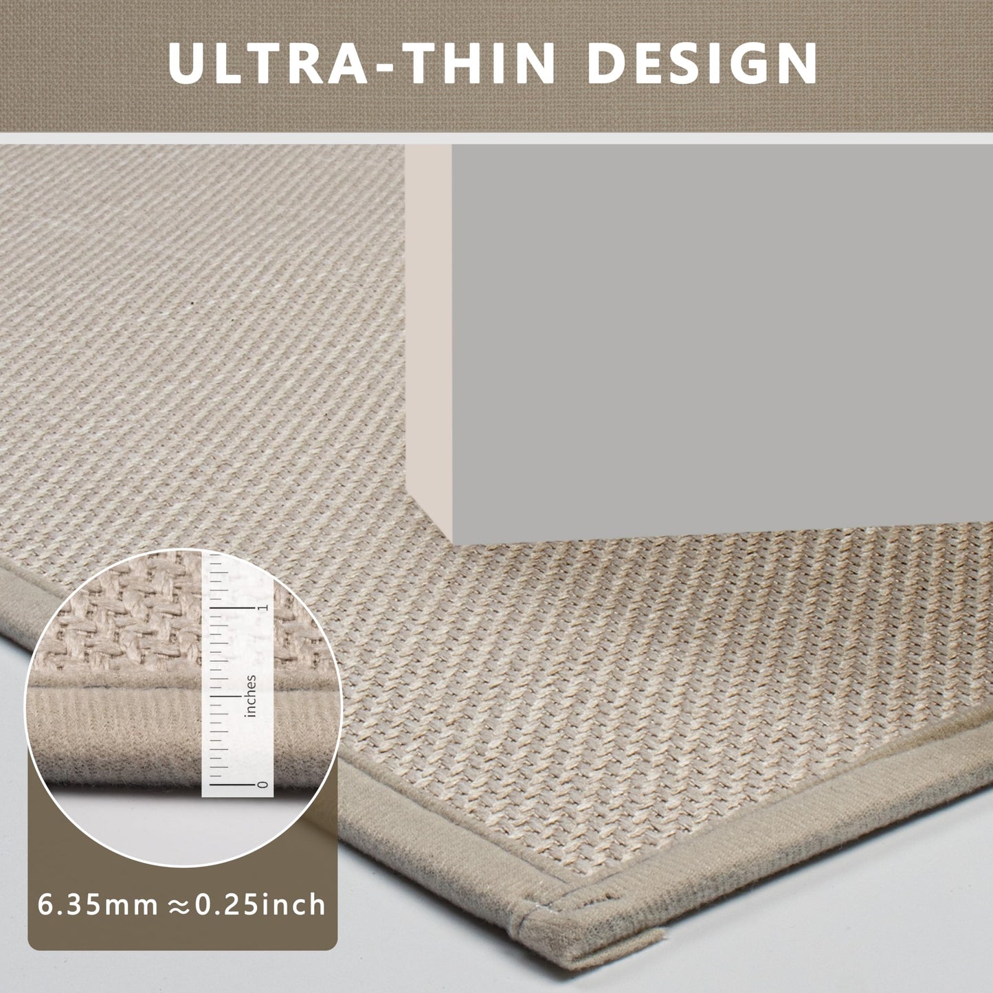 AevitasX Ultra Thin Non Slip Bath Mat with Rubber-Backing Braided Absorbent Machine Washable Bathroom Rugs, Quick Dry, Fits Under Door 17" x 24" Beige