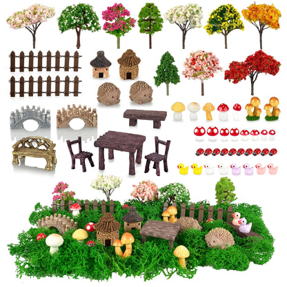 PIVNASY 56 Pcs Fairy Garden Accessories, Mini Resin Animals Figures, Miniature Table and Chairs, Moss Bonsai Micro Landscape Ornaments Kit, Miniature Garden Kit, Terrarium Ornaments DIY Craft