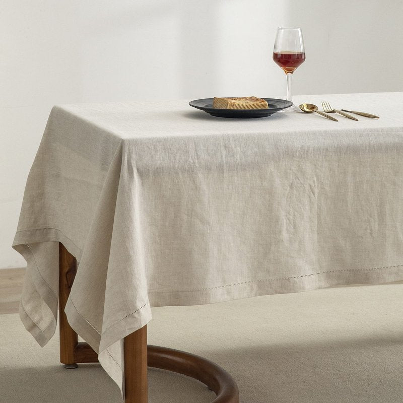EVERLY Pure Linen Hemstitch Tablecloth,100% Stonewashed French Linen tablecloths for Kitchen Dining Rectangle Tables,60x108Inch Machine Washable Christmas Thanksgiving Organic Tablecloth-Natural Linen