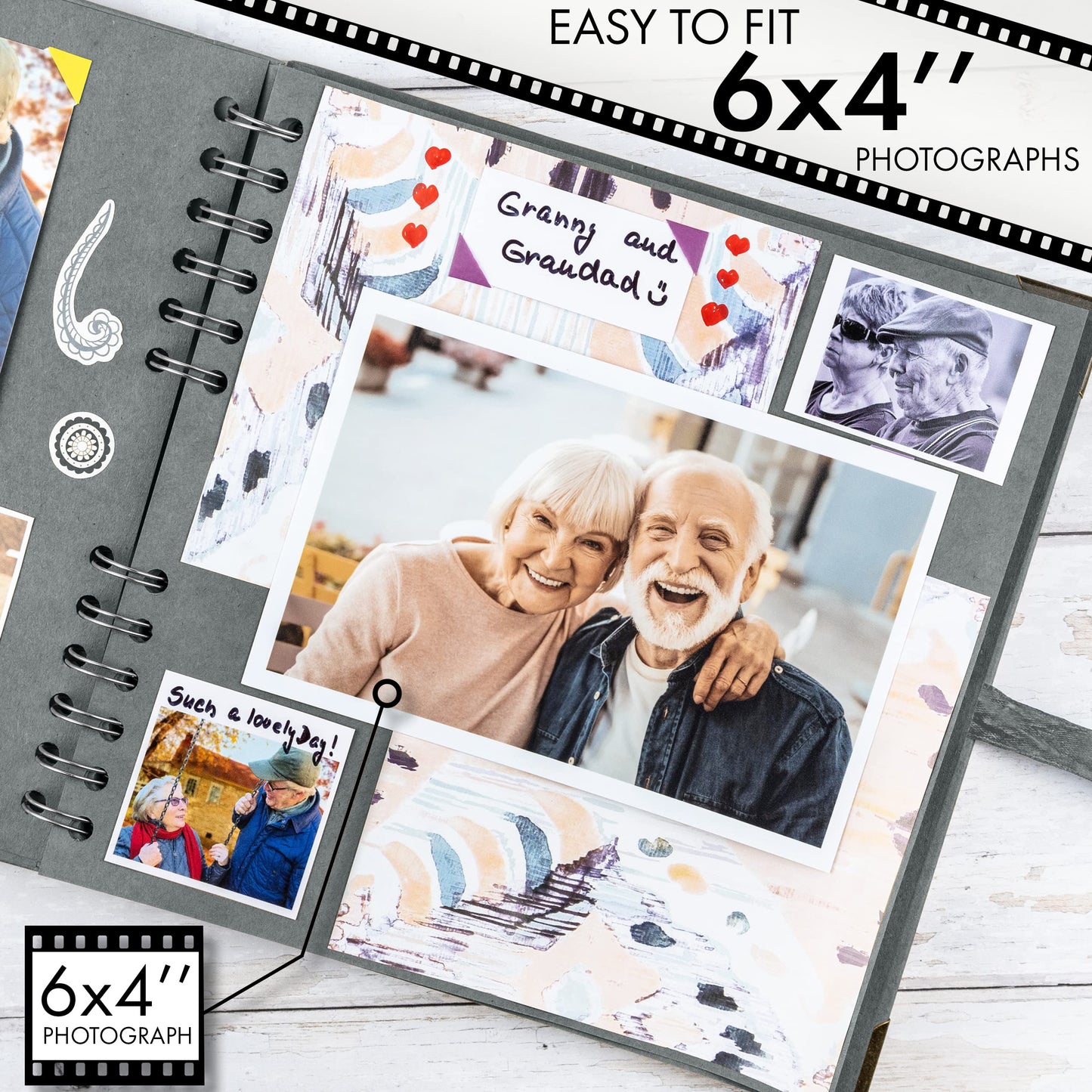 Bstorify Square Scrapbook Photo Albums 60 Pages (21 x 21 Cm) Grey Thick Paper, Hardcover, Metal Corners, Ribbon Closure - Ideal for Your Scrapbooking Albums, Art & Craft Projects (Grey, 21 x 21 Cm)