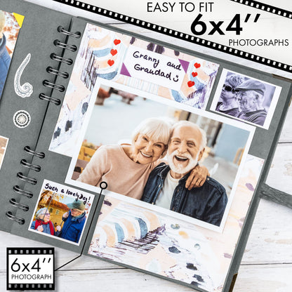 Bstorify Square Scrapbook Photo Albums 60 Pages (21 x 21 Cm) Grey Thick Paper, Hardcover, Metal Corners, Ribbon Closure - Ideal for Your Scrapbooking Albums, Art & Craft Projects (Grey, 21 x 21 Cm)