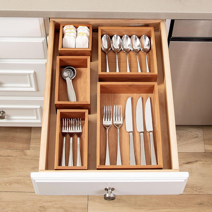 Seville Classics Bamboo Organizer Storage Bins, 5 Piece Set for Kitchen, Office, Makeup