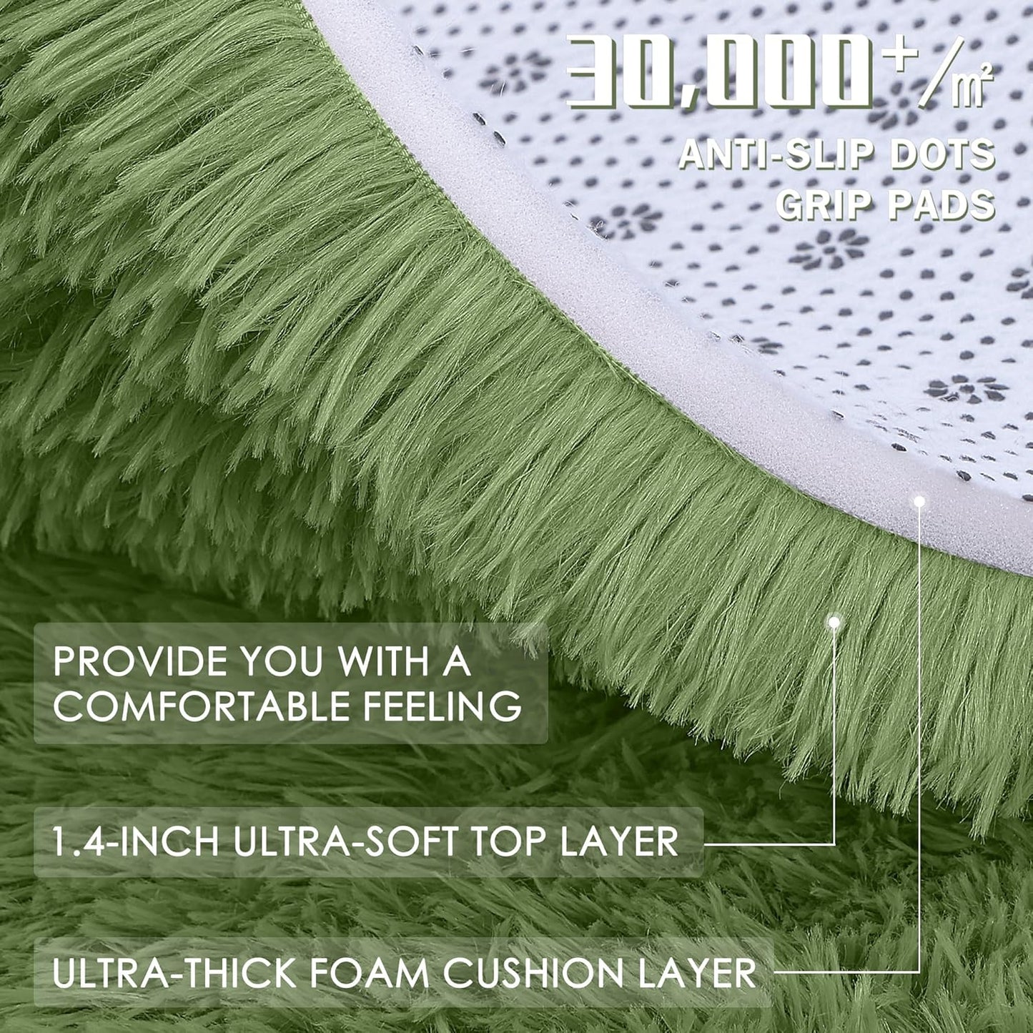OLANLY Large Area Rug - Soft Fluffy Shaggy Carpet for Living Room & Bedroom | 8x10 Green Design