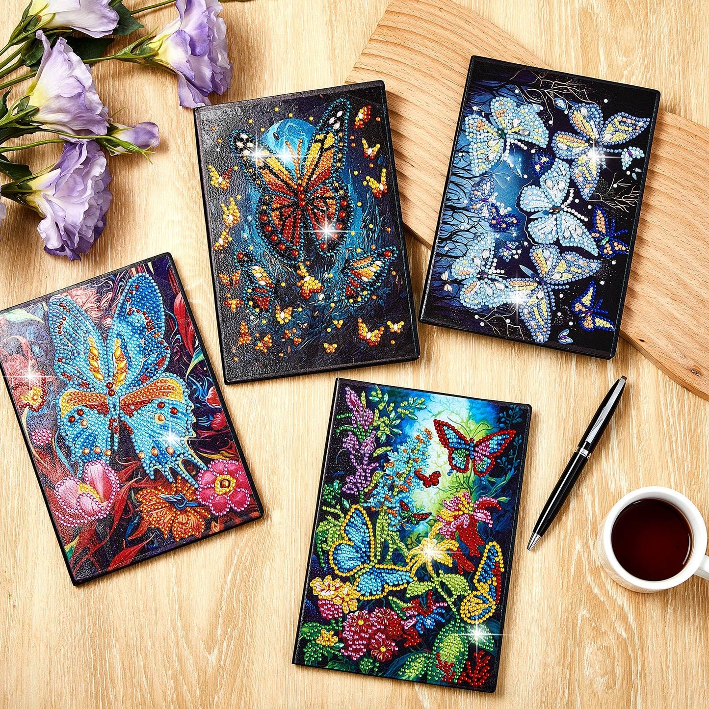 Fulmoon 4 Pcs Butterfly Diamond Art Notebook Kits for Adults 5.8 x 8.3 Inch Diamond Painting Kits for Beginner DIY 5D Gem Dots Journal Sketchbook Notepad for Christmas Birthday Drawing Painting