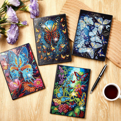 Fulmoon 4 Pcs Butterfly Diamond Art Notebook Kits for Adults 5.8 x 8.3 Inch Diamond Painting Kits for Beginner DIY 5D Gem Dots Journal Sketchbook Notepad for Christmas Birthday Drawing Painting