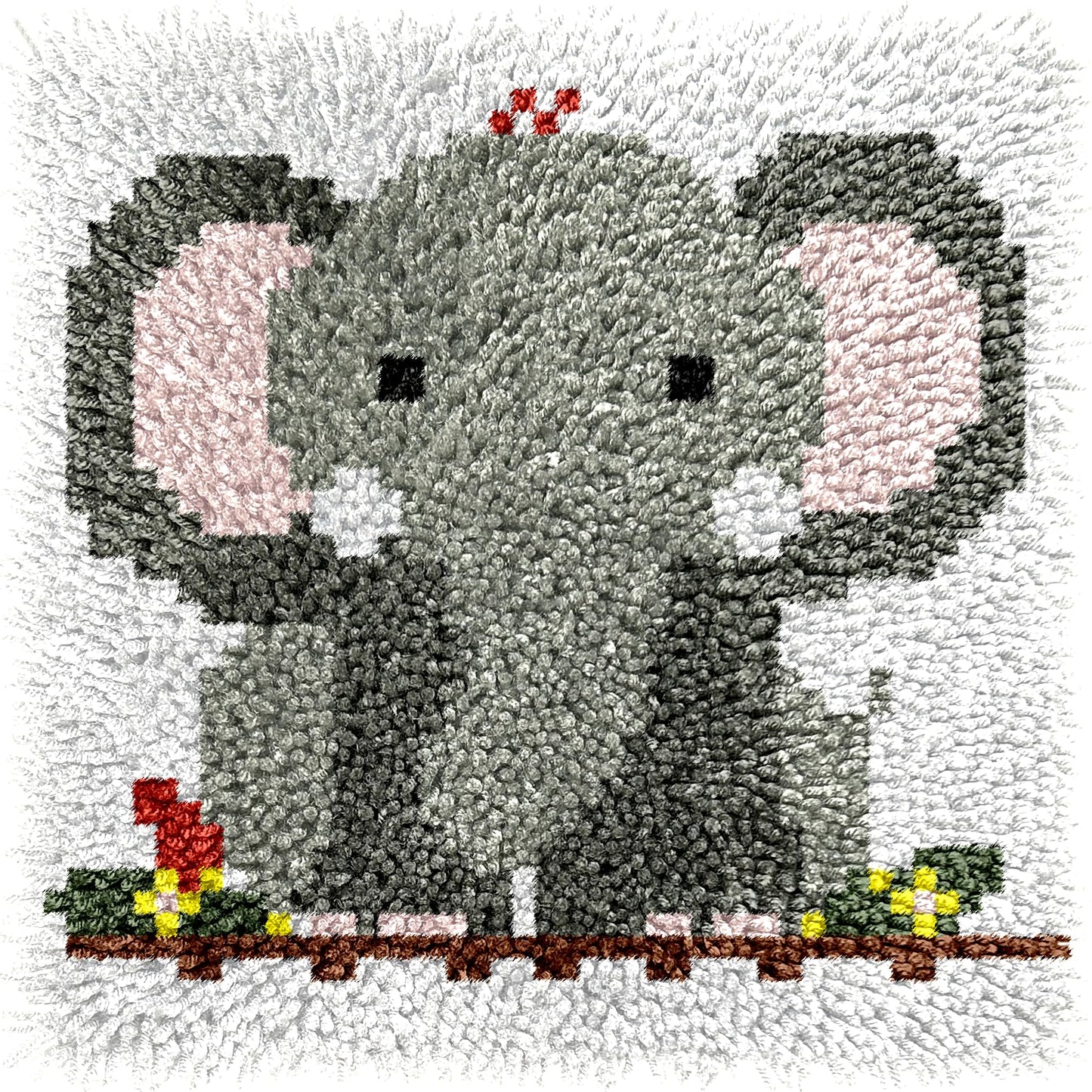 Generic Cartoon Grey Elephant Latch Hook Rug Kit for Beginner Kids Easy Little Mat with Printed Canvas DIY Hook Making Crochet Yarn Craft Tapestry for Decoration and Gift 12x12inch, As Main Picture