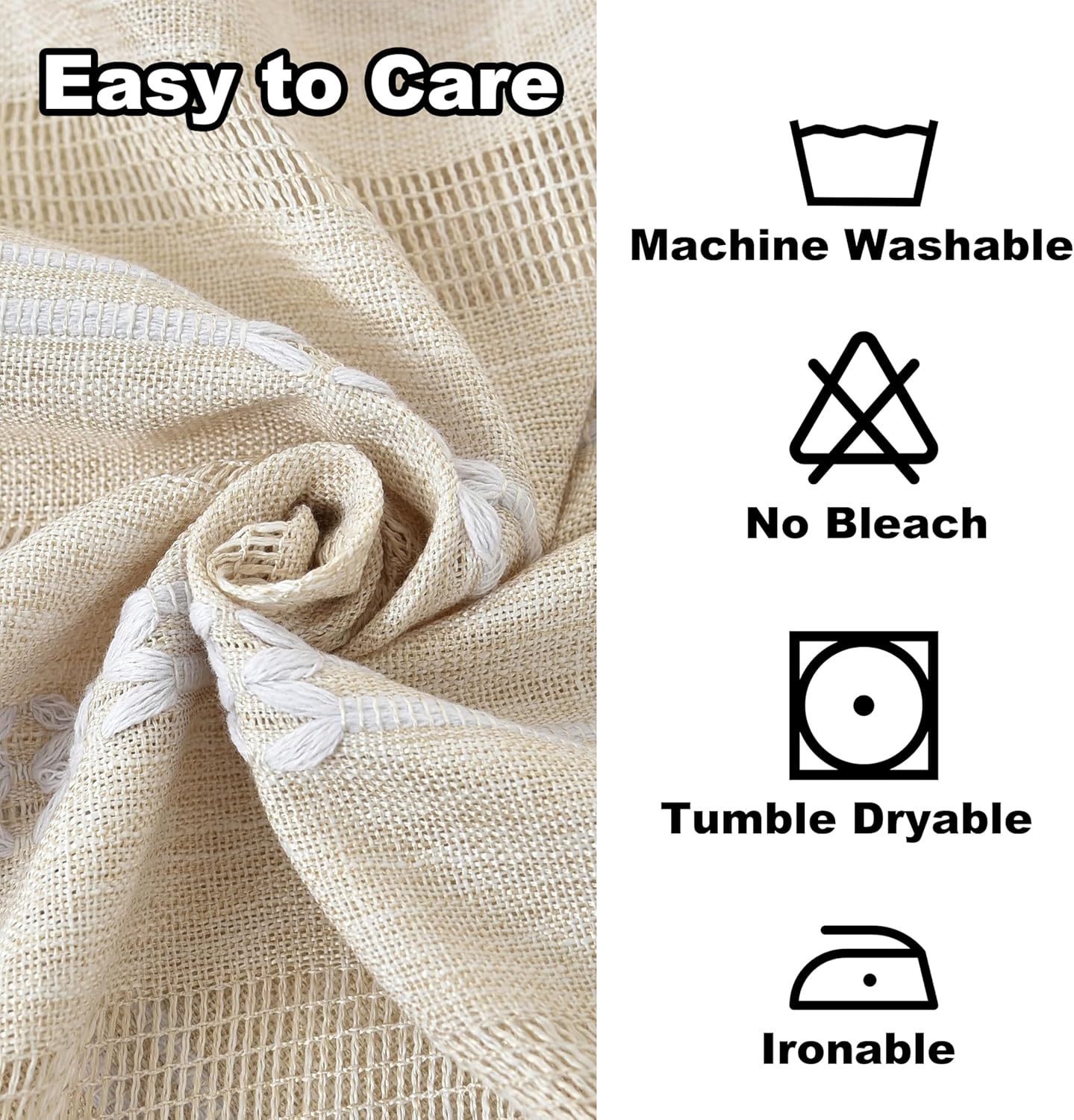 Limalred 24x24 Inch Rustic Striped Embroidery Small Square Tablecloth, Openwork Heavy Weight Linen Wrinkle Resistant