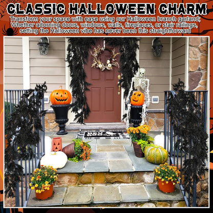 XunYee Black Halloween Garland 6 Feet Spooky Halloween Cedar Garland Mantel Fireplace Artificial Faux Trailing Realistic Gothic Hanging Vine Twigs for Thanksgiving Party Outdoor Indoor Home Decor