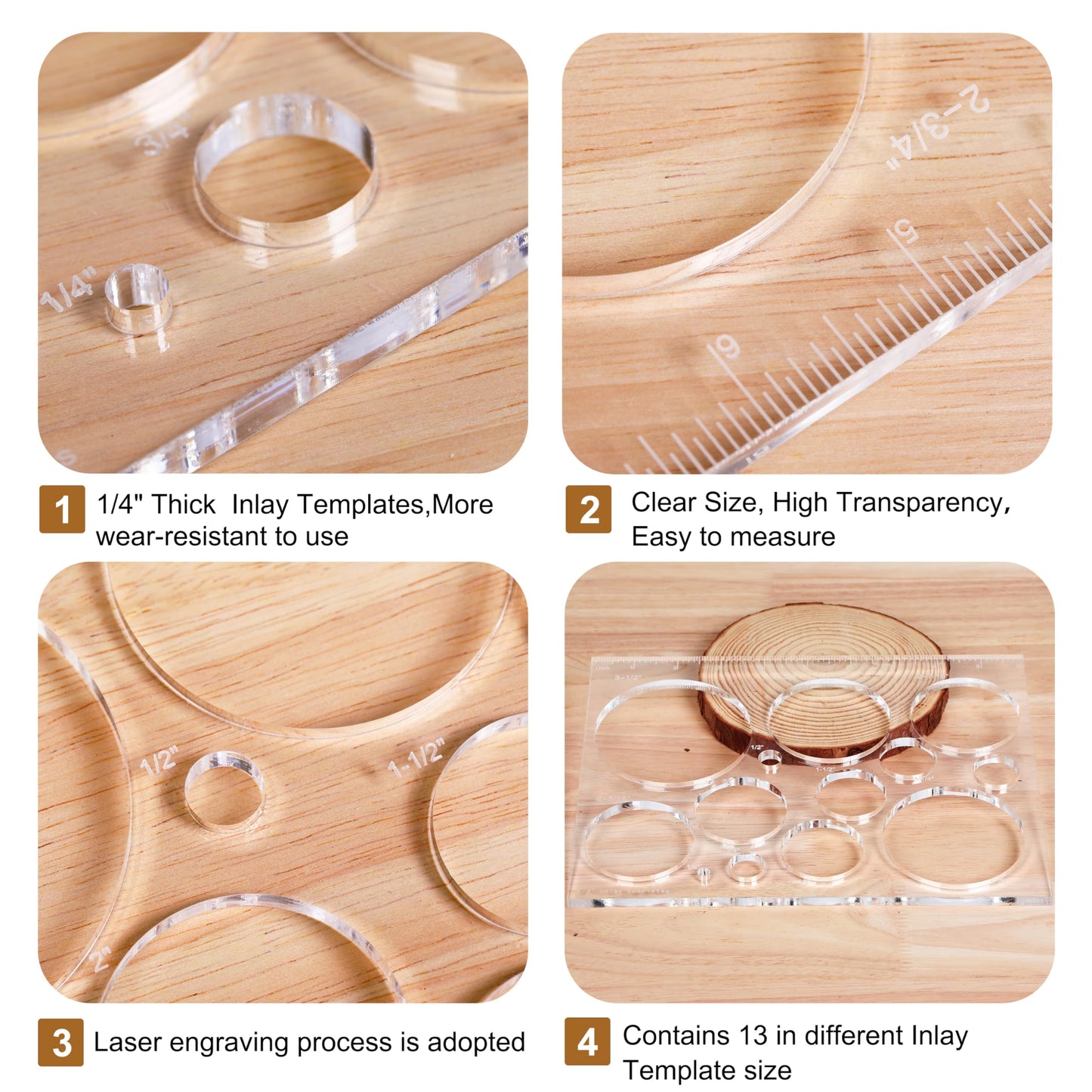 Monliful 10 * 7.9 inches 13 in 1 Router Jig Kit for Woodworking - Bowtie, Circle Inlay & Decorative Templates