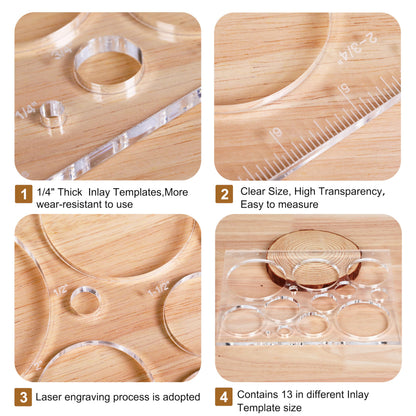 Monliful 10 * 7.9 inches 13 in 1 Router Jig Kit for Woodworking - Bowtie, Circle Inlay & Decorative Templates