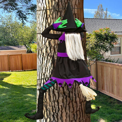 KwenPart 57" Large Flying Crashing Witch Into Tree Halloween Decoration - Funny Head-Clutching Outdoor Hanging Witch with 3D Effect Broom for Yard, Porch, Tree, Fence, Door - Weather-Resistant Decor