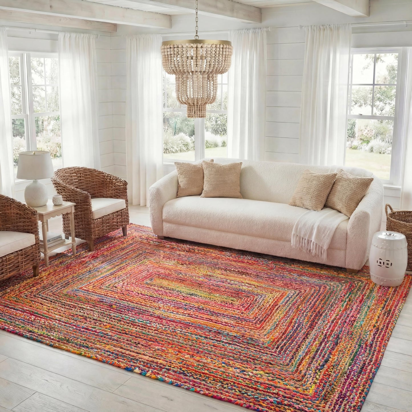 SAFAVIEH Area Rug 8x10 - Cape Cod Collection - Large - Red & Multi, Handmade Jute & Cotton, Woven Braided Design (CAP202A)