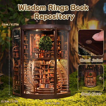 ISSEVE Book Nook Kits for Adults, Library Booknook Kit DIY Miniature Dollhouse Book Nooks, 3D Wooden Puzzle Model Creative Bookshelf Home Decoration Adult Crafts Kits Gift (Wisdom Book Repository)