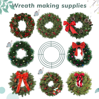 Hotop 15 Pcs 12'' Metal Wreath Frame Wire Rings Crafts Wreath Making for Christmas New Year Valentines Decoration, Dark Green