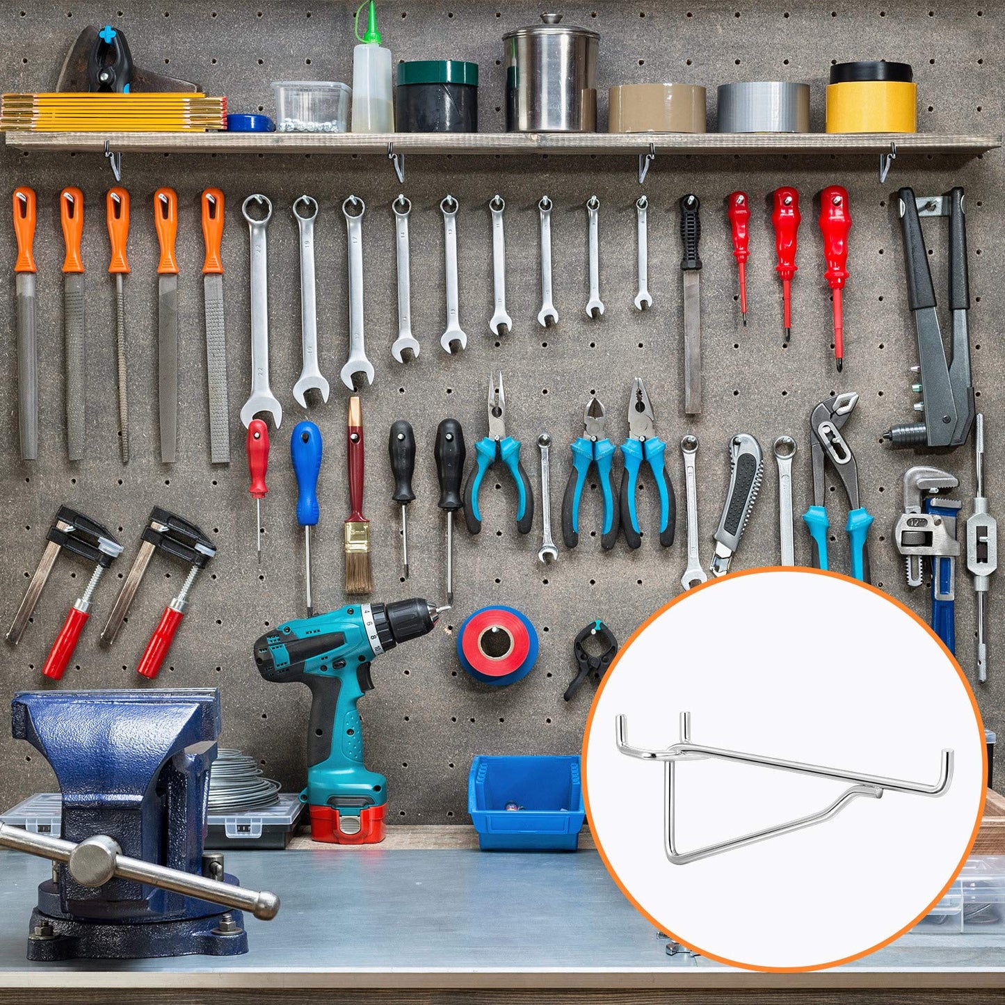 Hotop Pegboard Shelf Hooks Metal Pegboard Shelf Brackets Kit 1/8, 3/16 Peg Board Organizer Accessories Shelves and Baskets Brackets Storage Rack for Art Craft Room, Kitchen, Office(8 Pieces,6 Inch)