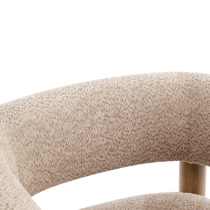 Christopher Knight Home Carly Low Profile Accent Chair, Round Backrest Side Chair, Living Room Armchair with Boucle Fabric Cushion, Comfy Reading Chair for Bedroom, Wooden Single Lounge Sofa, Wheat