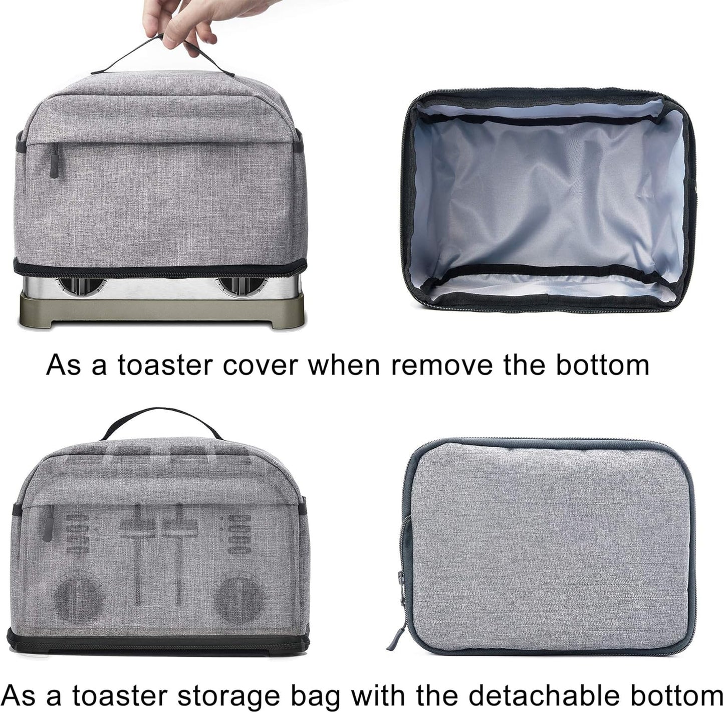 VOSDANS 4 Slice Toaster Cover, Gray, 2-in-1 Toaster Bag with Pockets, Machine Washable, Patent Design