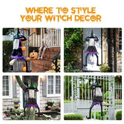 KwenPart 57" Large Flying Crashing Witch Into Tree Halloween Decoration - Funny Head-Clutching Outdoor Hanging Witch with 3D Effect Broom for Yard, Porch, Tree, Fence, Door - Weather-Resistant Decor
