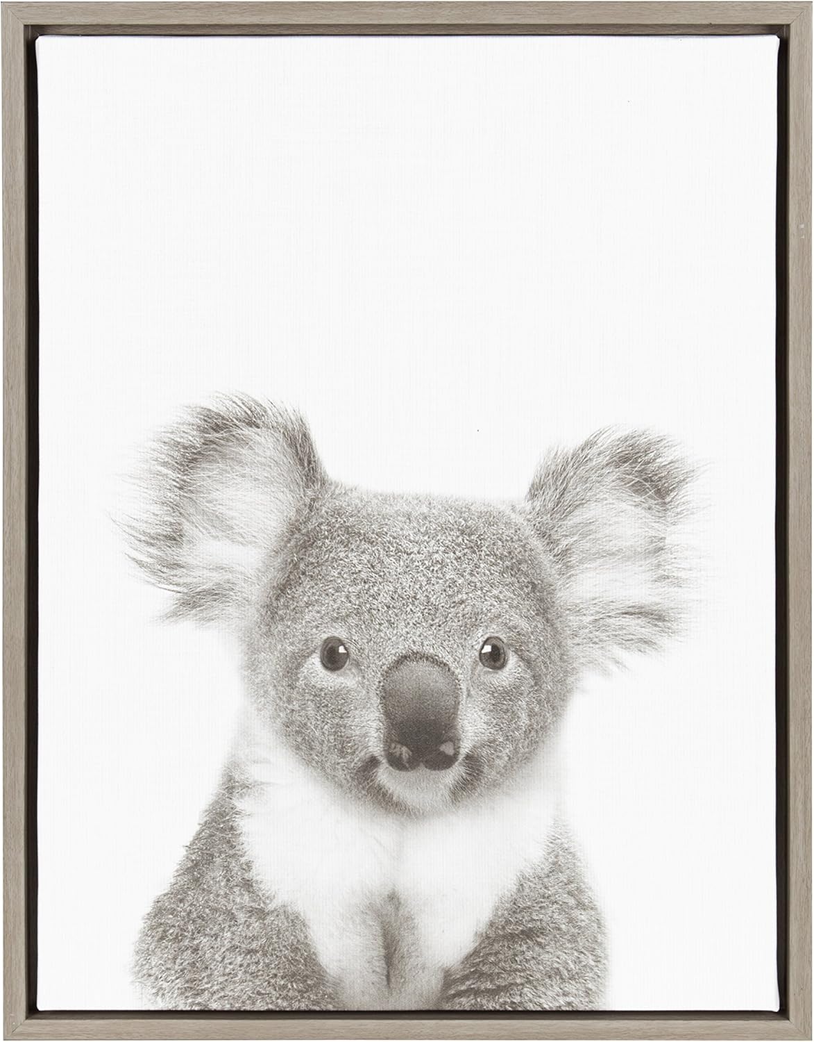 18x24 Kate and Laurel Sylvie Koala Black and White Portrait Framed Canvas Wall Art by Simon Te Tai, Gray